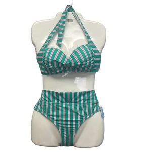 New Draper James Womens Small UPF 50+ Hipster 2-Piece Neck Tie Bikini Swim Suit